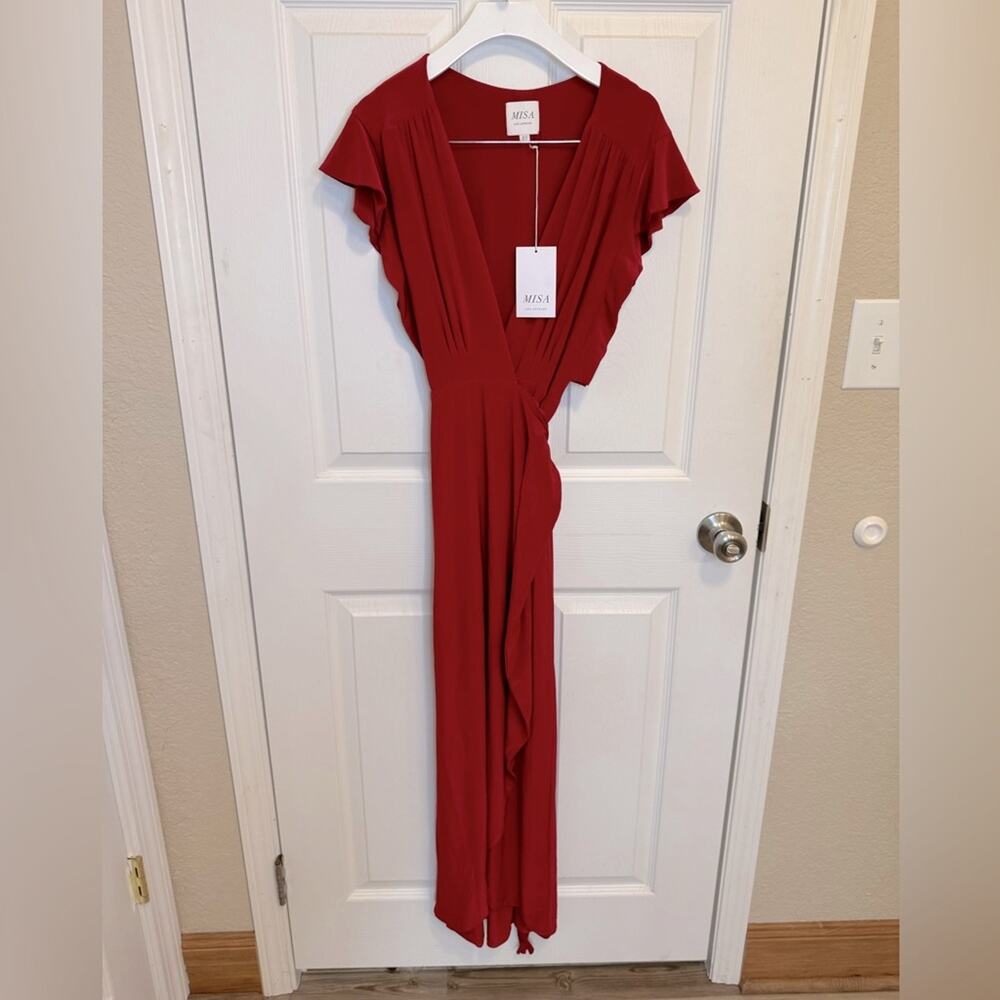 NWT Misa Los Angeles Irina Wrap Maxi Dress Red Size XS